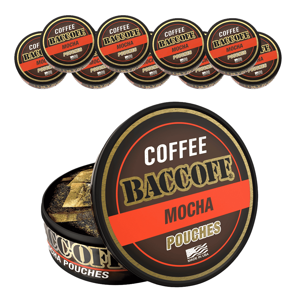 BaccOff Coffee Mocha Pouches moist snuff alternative, no tobacco no nicotine, 10-pack tins