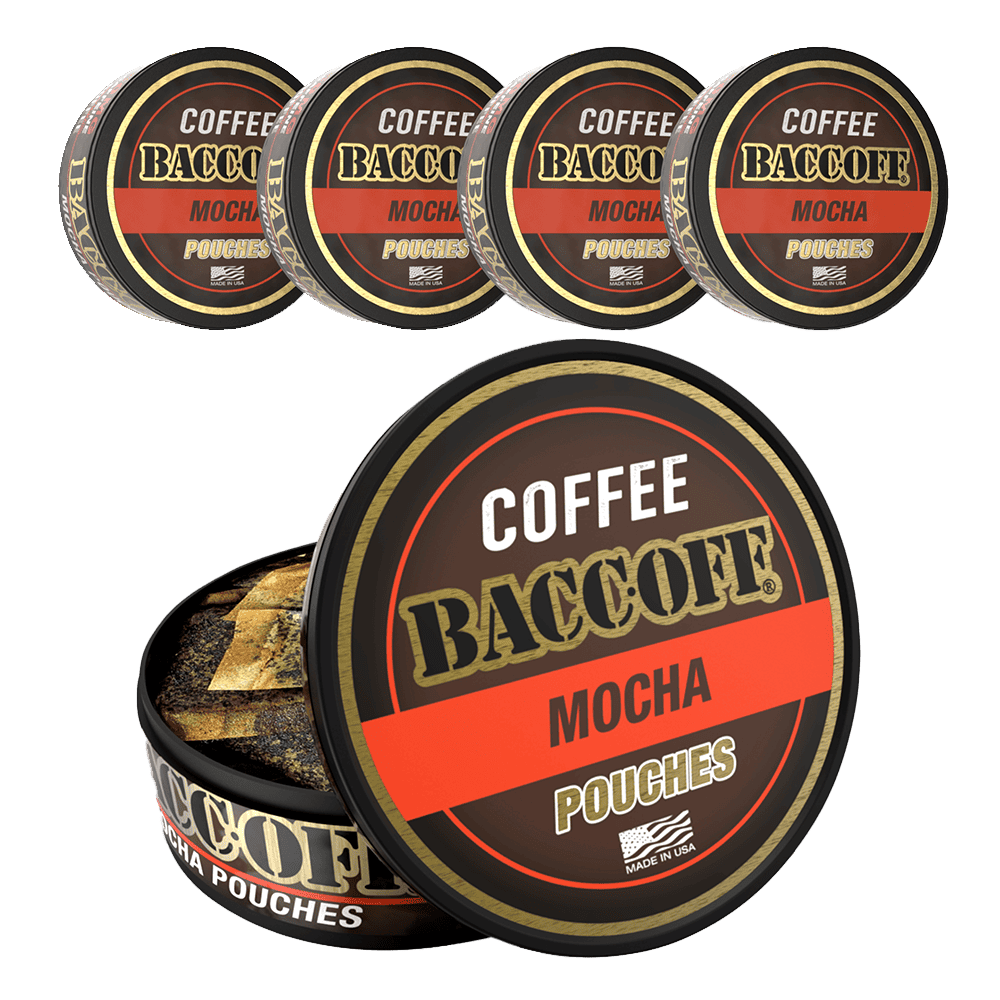 Coffee Bacco Mocha pouches packaging, 5 tins