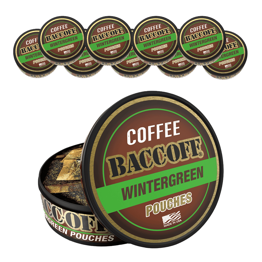 Coffee Baccof Wintergreen pouches with packaging 