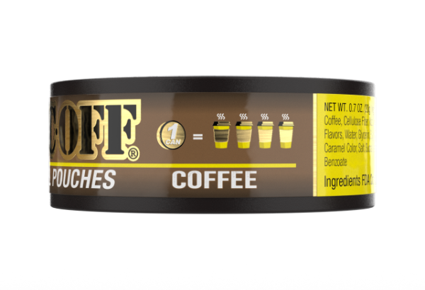 A Caramel Coffee Pouch with a label on it.