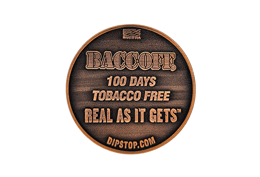 BaccOff 100 Days Tobacco Free commemorative coin, bronze finish, Real As It Gets, dipstop.com