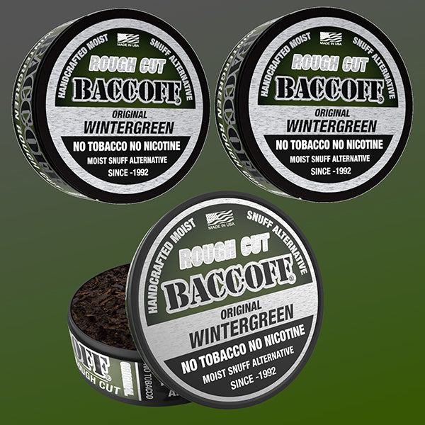 Three containers of Rough Cut Baccoff Original Wintergreen 