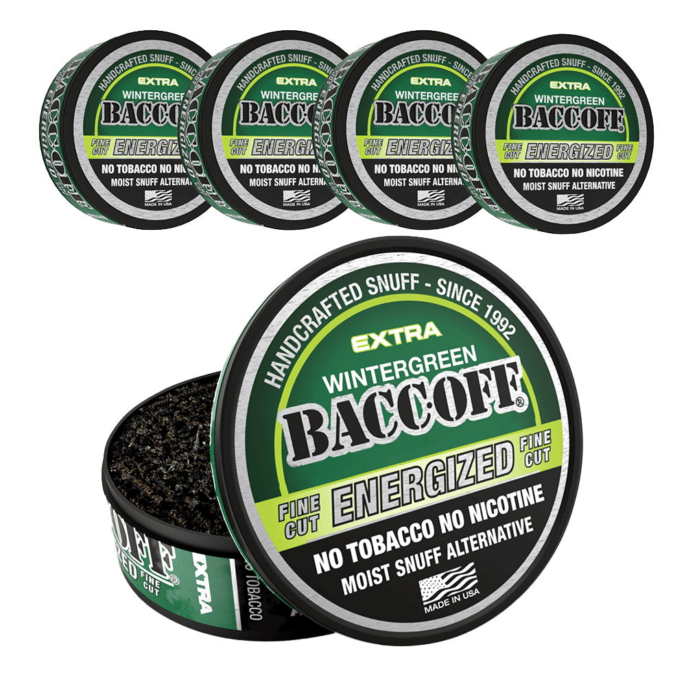 Baccoff Extra Wintergreen Energized fine cut snuff containers 