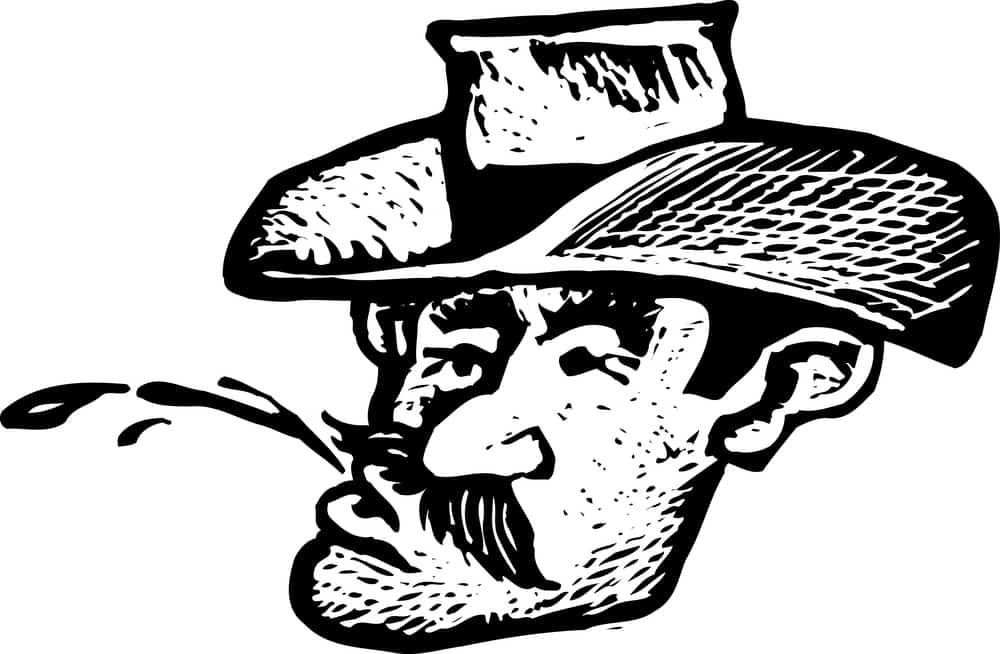 Drawing of man spitting chew